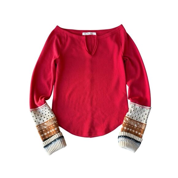 Free People Cozy Craft Cuff Top in Red Combo - Picture 6 of 12